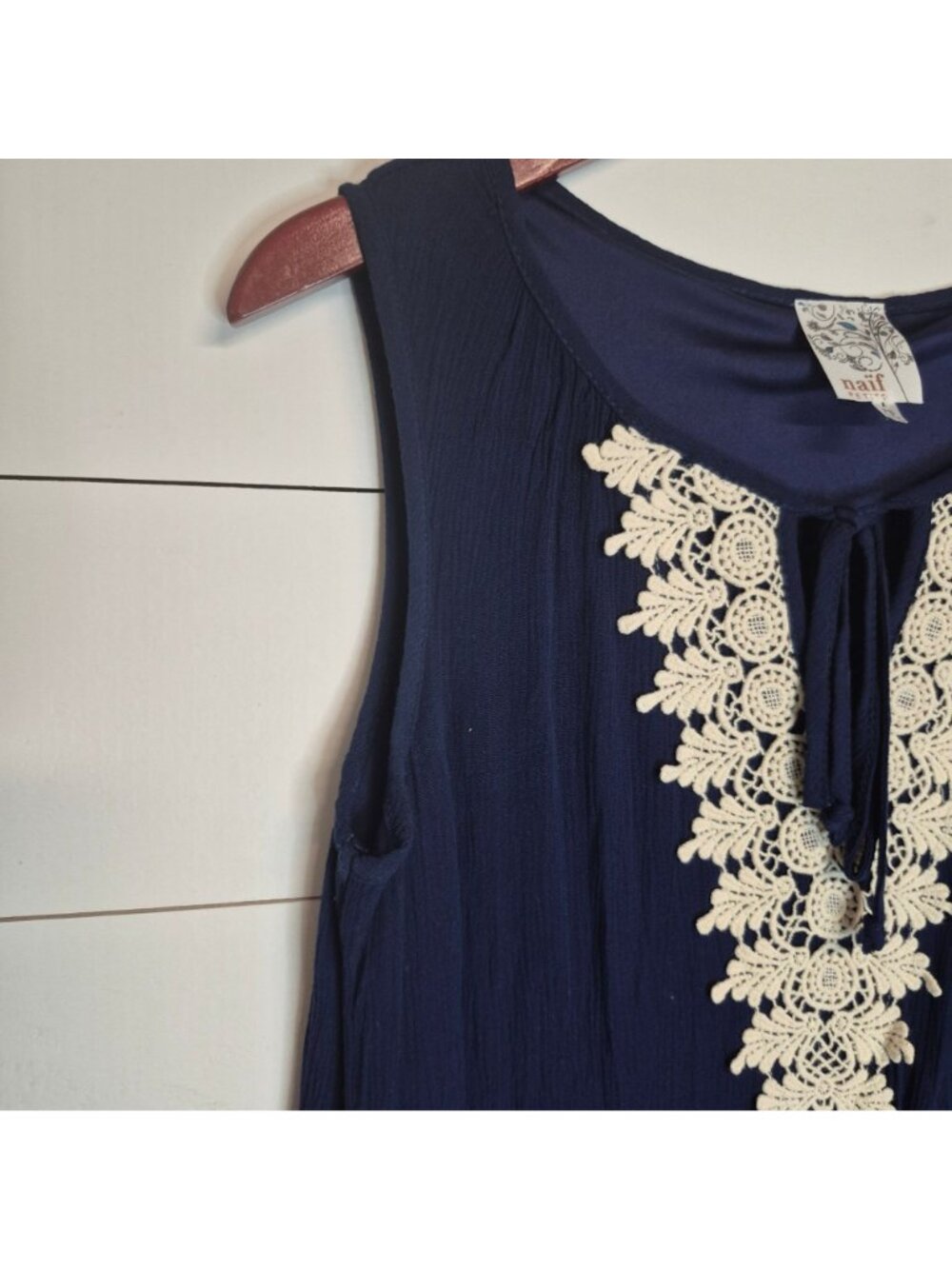 Naif Women's Sleeveless Navy Dress With Crochet Lace Detail - Picture 3 of 5